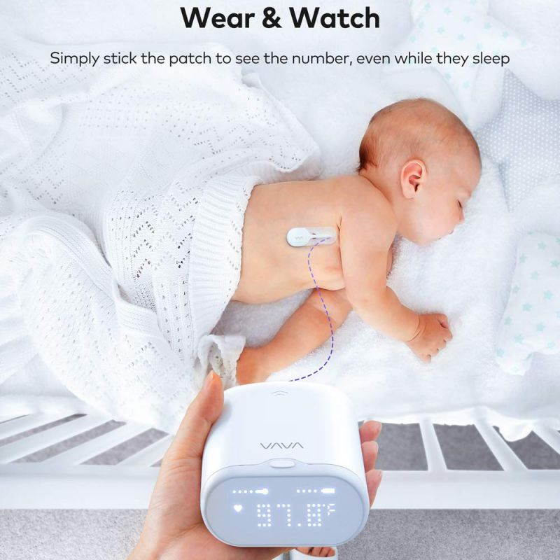 VAVA Smart Baby Thermometer, Real-Time Temperature Monitor with Fever Alarm, Wearable Armpit Digital Thermometer for Baby Fever Monitoring, with 24H Battery Life, Safe & Comfy for Children & Adults
