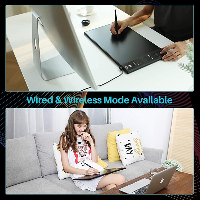 Inspiroy WH1409 V2 Wireless Digital Graphic Drawing Tablet Tilt Function Battery-Free Stylus with 12 Press Keys and 20 Pen Nibs