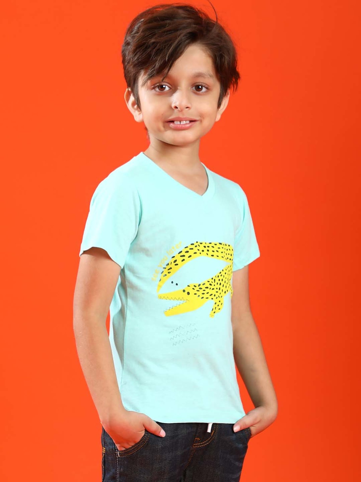 Tales & Stories Kids Aqua Blue Cotton Printed T-Shirt