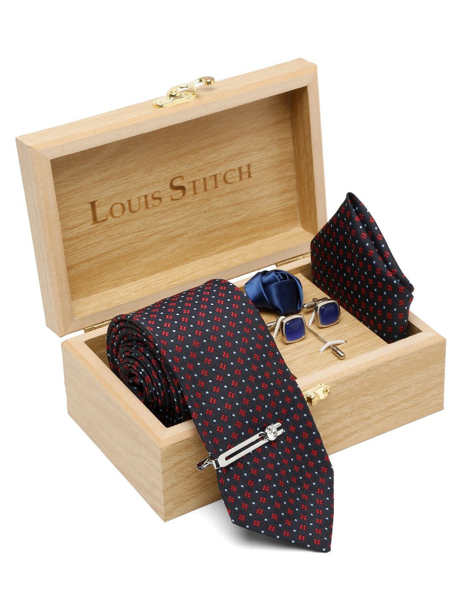 Louis Stitch Navy Embroidered Necktie Gift Set - Set of 5