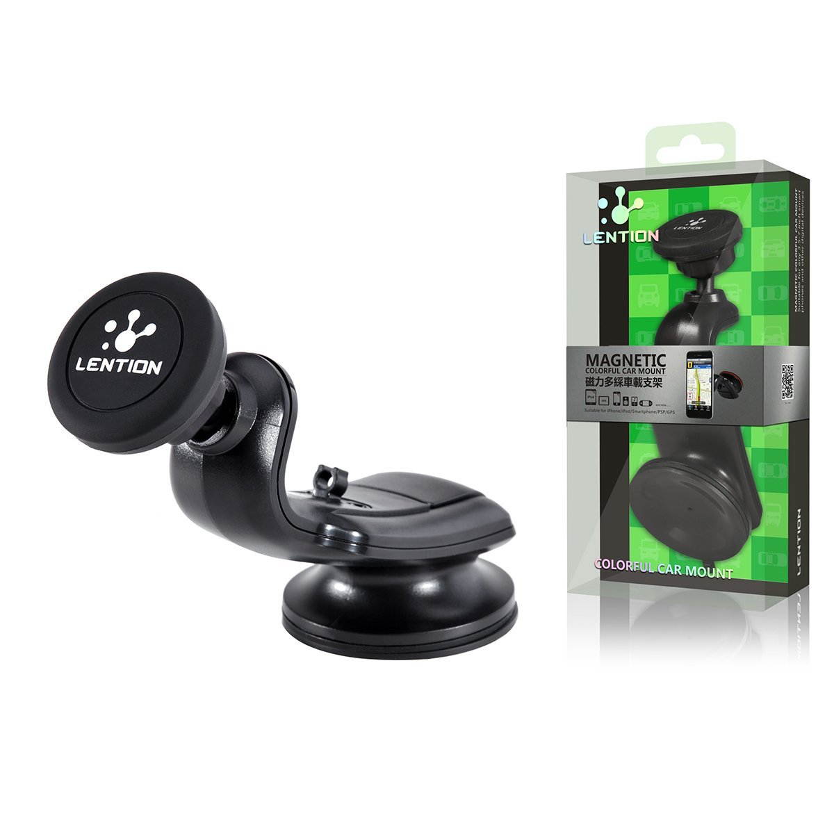 LENTION Magnetic Phone Holder,360&deg; Rotation Adsorption Car Mounts Holders for iPhone, iPod, Smart Phone, PSP, GPS - Black