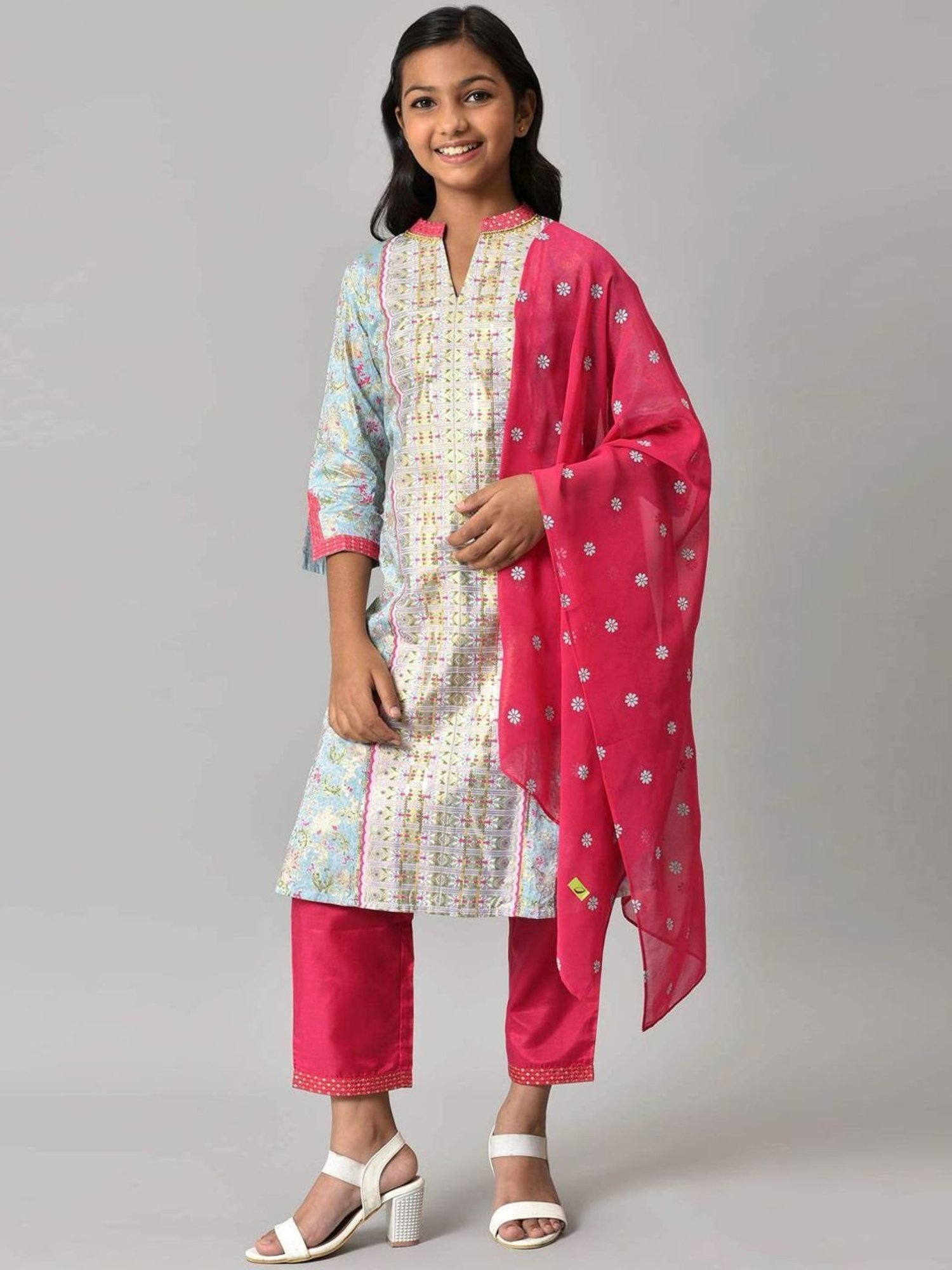 Aurelia Kids Blue & Red Embroidered Kurta Set