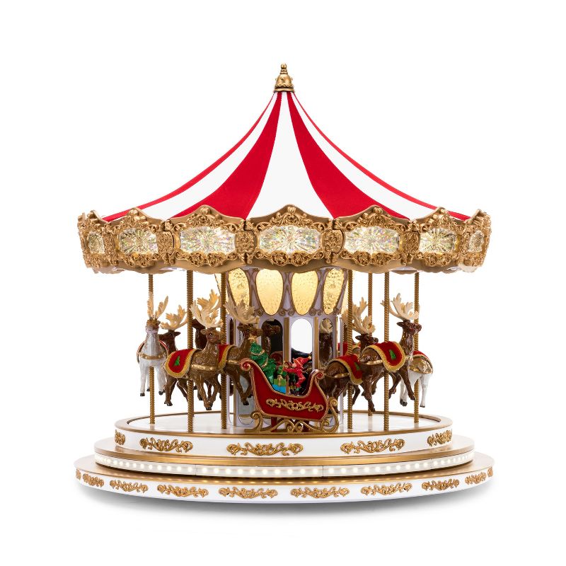 Mr. Christmas Santa and Reindeers Regal Carousel Animated Musical Christmas Decoration - 16"