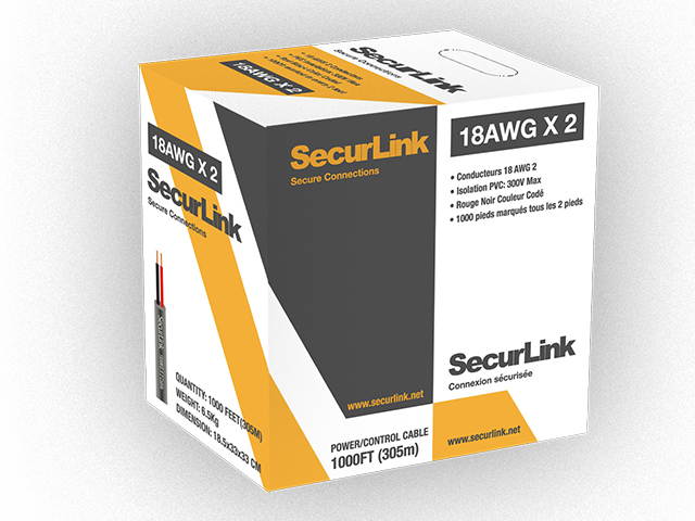 Securlink Power Cord 18AWG 2Wire 1000FT Black Color