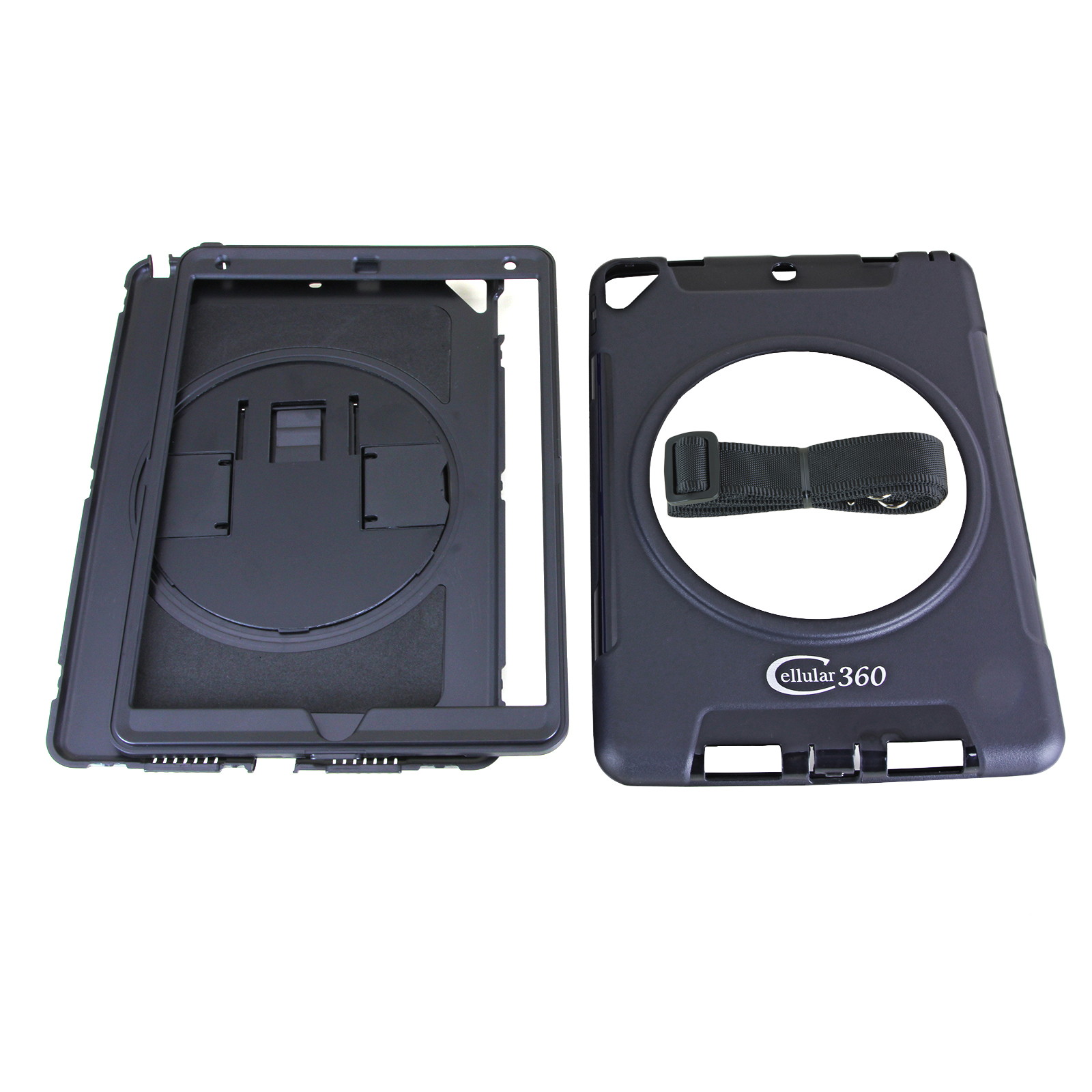 Cellular360 Apple iPad 9.7 2017 2018, iPad 5th Gen., iPad 6th Gen. Shockproof Case with 360 Degrees Rotatable Kickstand, Adjustable Handle and Shoulder Strap