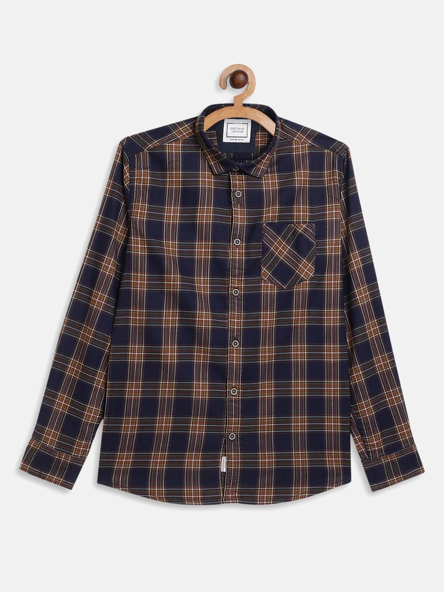 Octave Boys Yellow & Navy Checks Full Sleeves Shirt