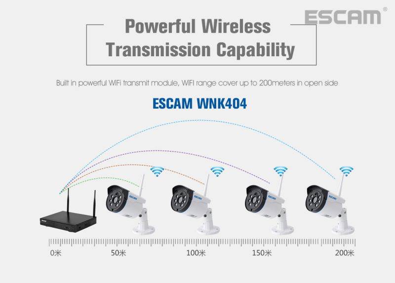 ESCAM WNK404 4CH 1080P Outdoor IR Video Wireless Surveillance Security IP Camera CCTV NVR System Kit