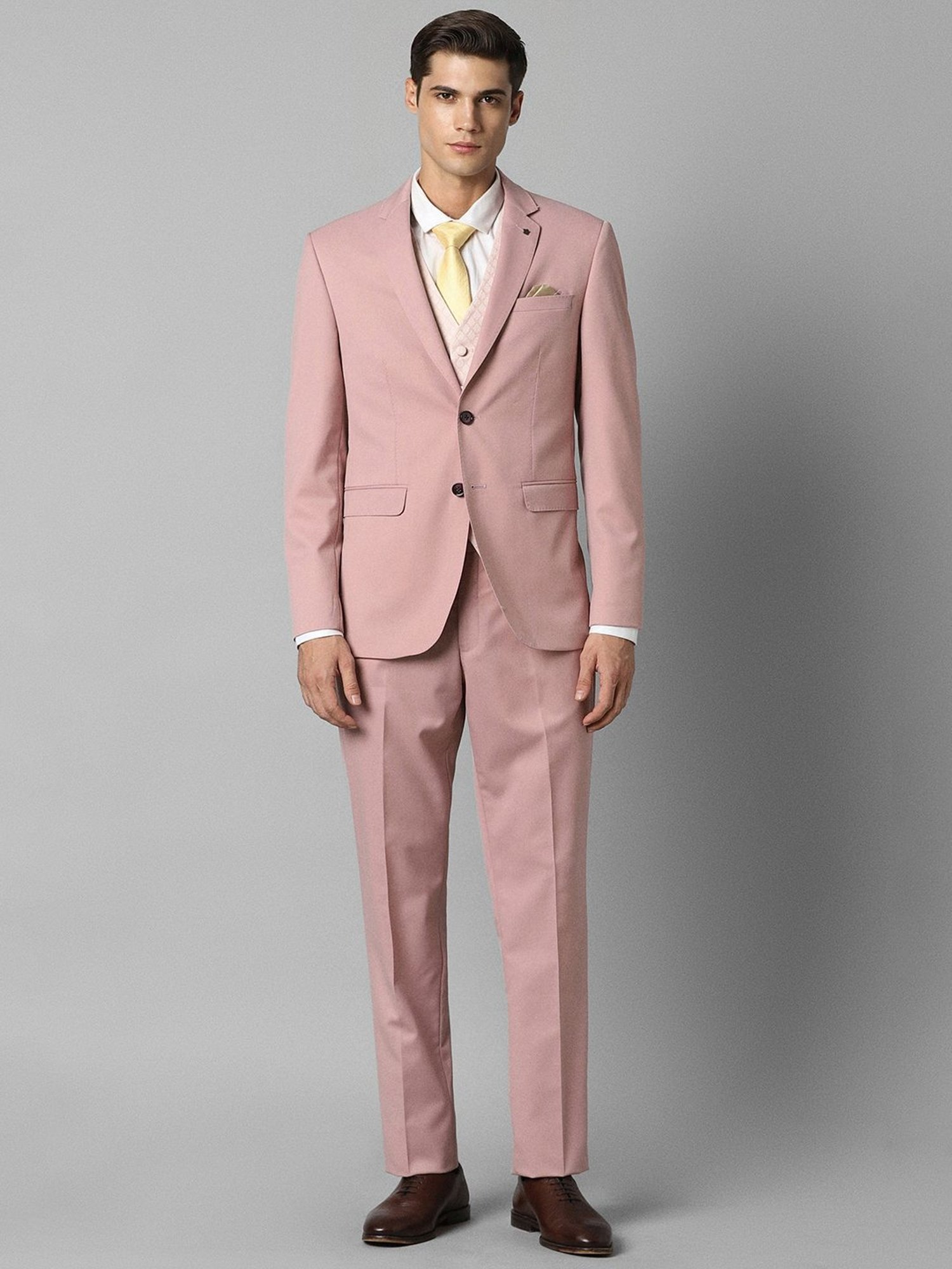 Louis Philippe Pink Slim Fit Three Piece Suit