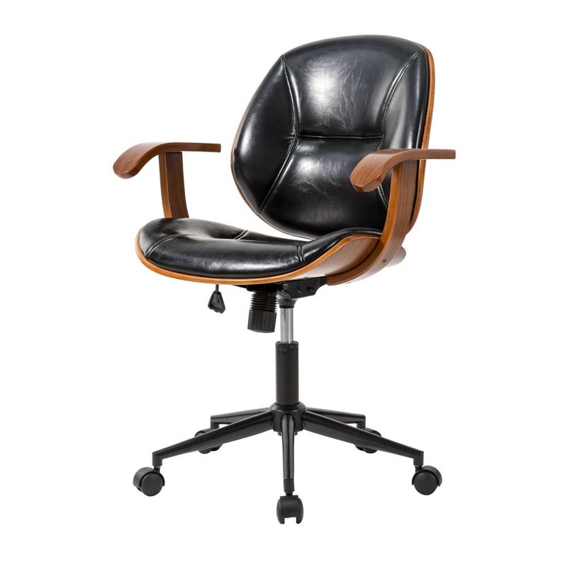 33" Leatherette Height Adjustable Swivel Desk Chair Black - Glitzhome
