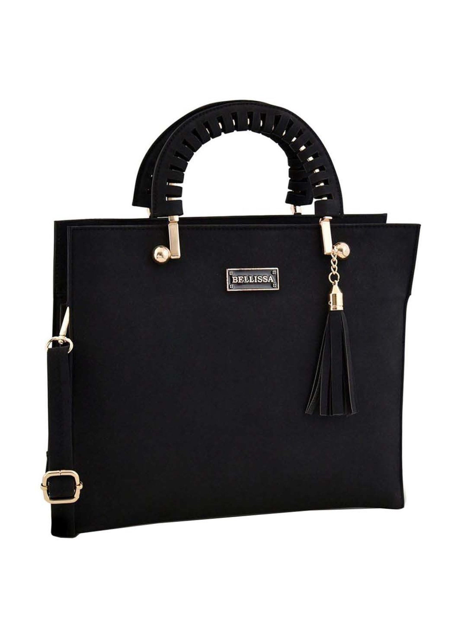 Bellissa Black PU Solid Handbag with Wallet