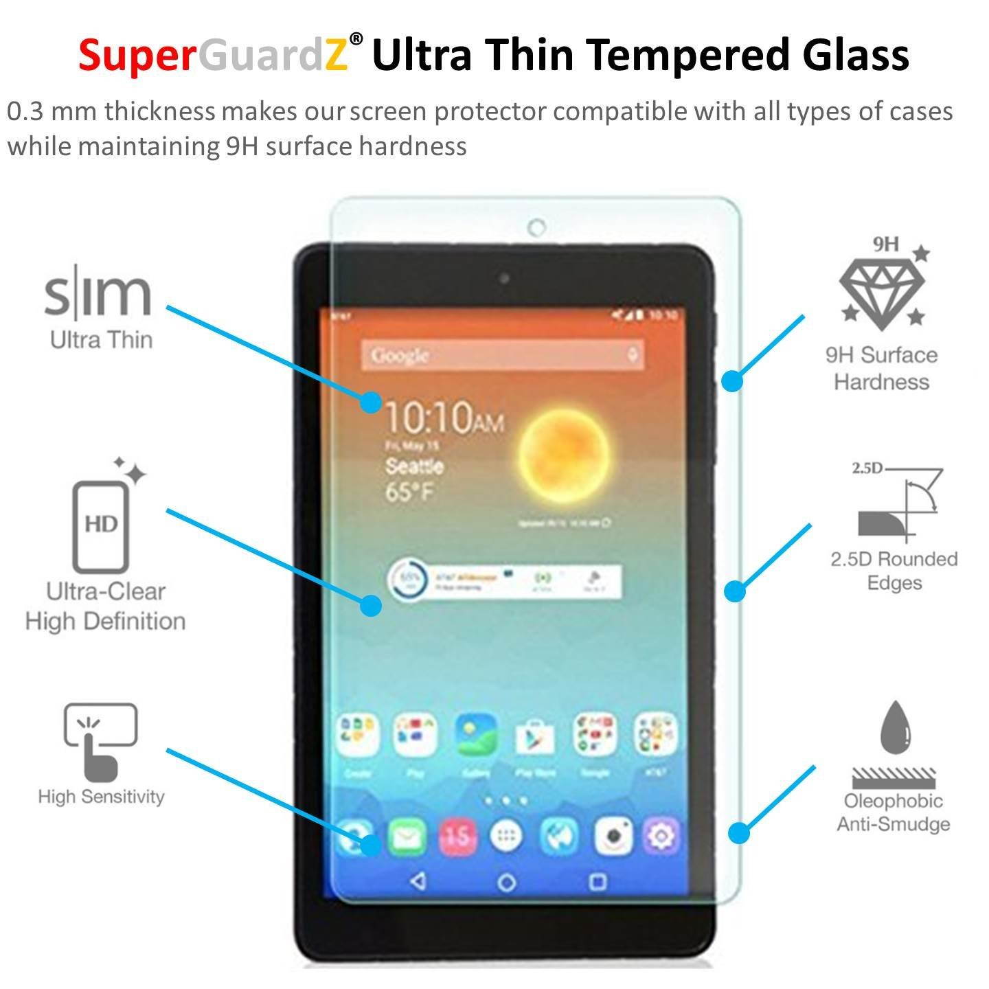 [2-PACK] For AT&T Trek HD, 1st Gen (NOT For AT&T Trek 2 HD, 2nd Gen) - SuperGuardZ Tempered Glass Screen Protector, 9H, 0.3mm, 2.5D Round Edge, Anti-Scratch, Anti-Bubble