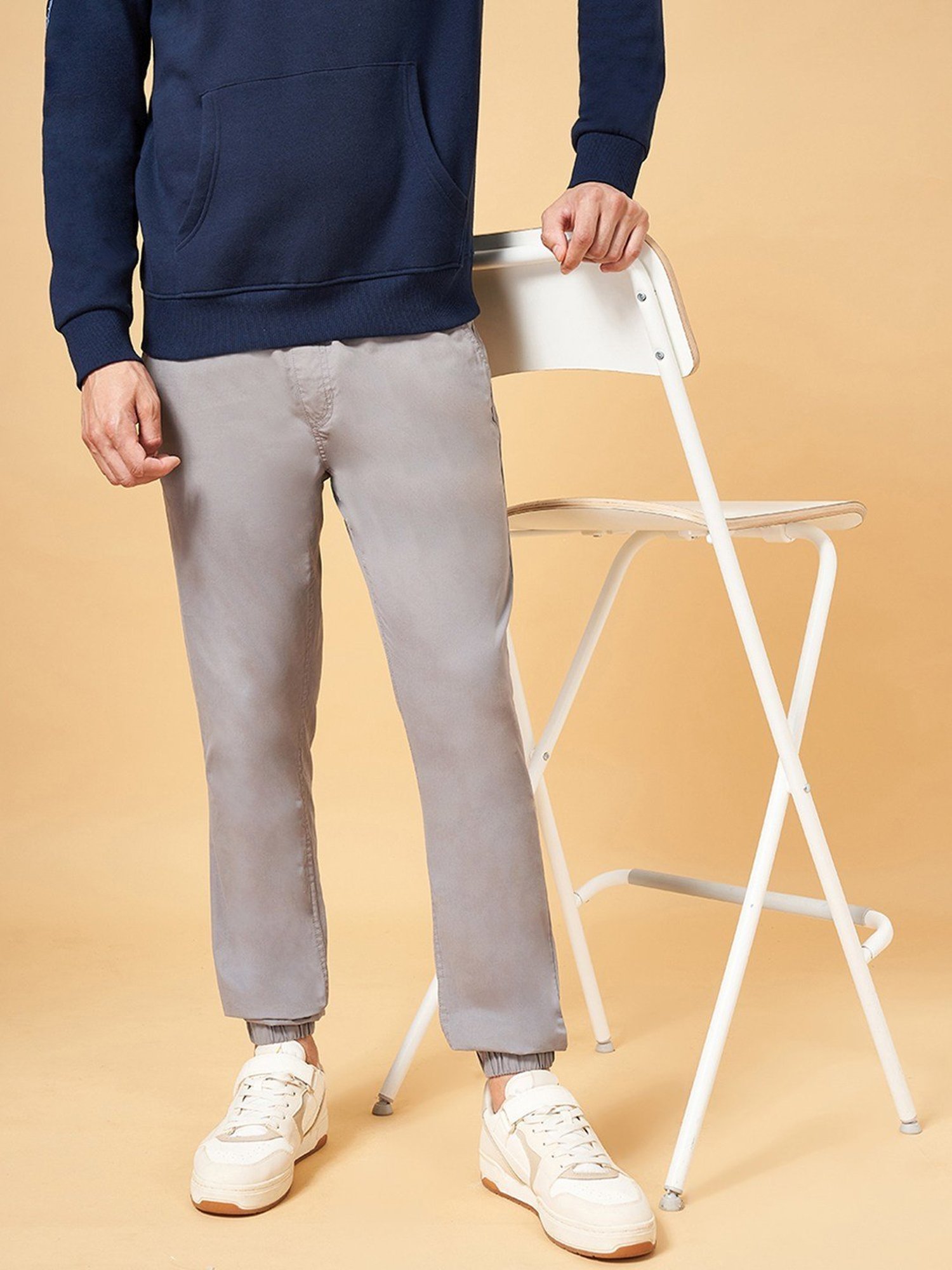 Urban Ranger by Pantaloons Light Grey Cotton Slim Fit Joggers