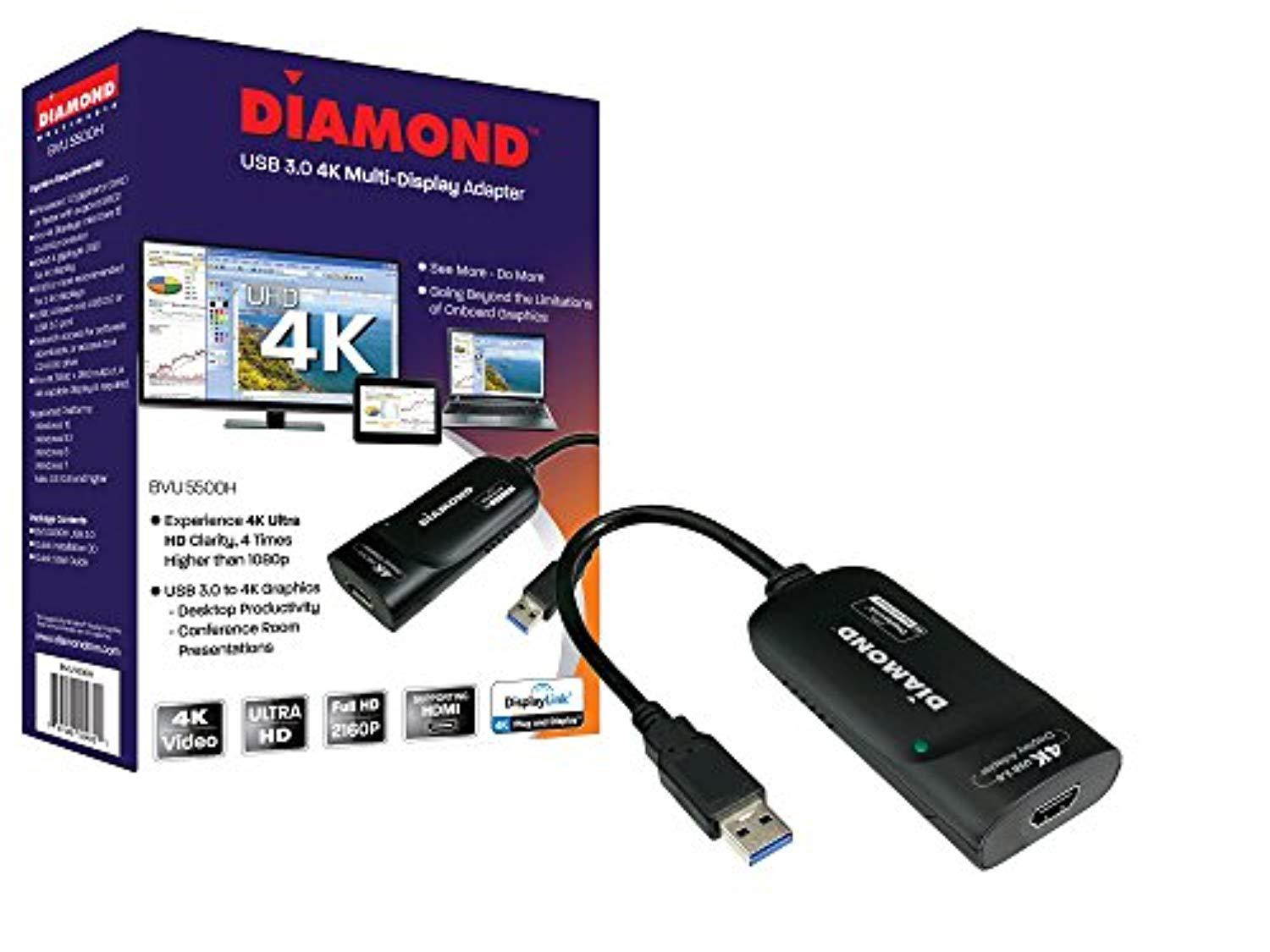 Diamond BVU5500H Uga Usb 3.0/2.0 To Ultra Hd 4k 3840 X 2160 Hdmi Video Graphics Adapter.