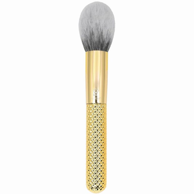 MODA Brush Metallics 6pc Full Face Gold Makeup Brush Set with Gold Gem Brush Container, Includes - Blush, Triad Eye, Crease and Flat Liner Brushes