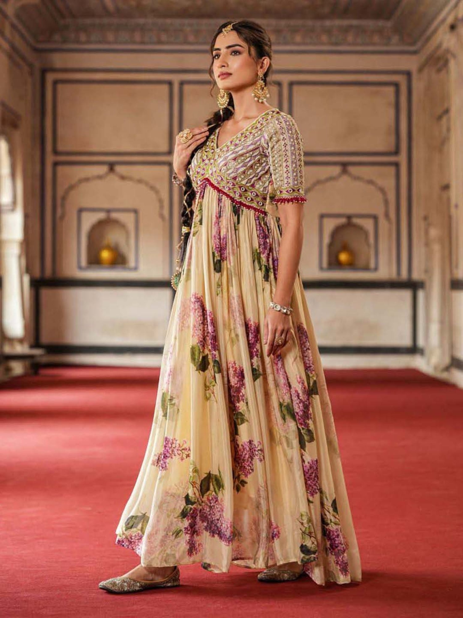 Saffron Threads Red Ethnic Dresses