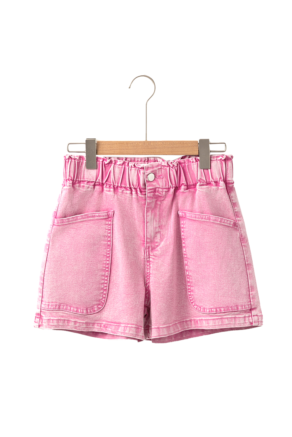Strawberry Pink Elastic High Waisted Denim Shorts