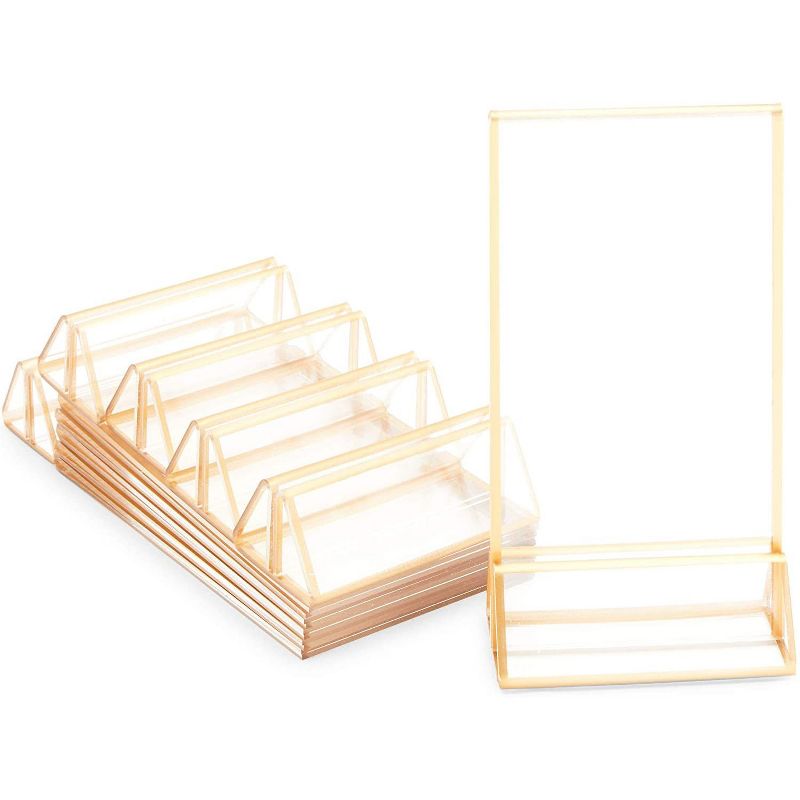 Stockroom Plus 6-Pack Clear Acrylic Sign Holder with Gold Metal Borders, Menu Stand (4 x 7.35 in)