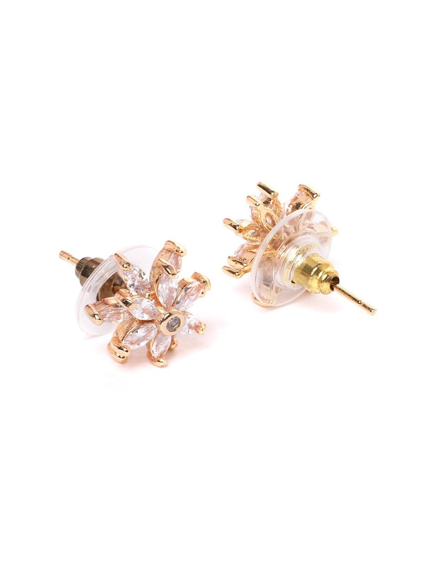 Zaveri Pearls Set of 2 Rose Gold & Gold Tone Cubic Zirconia Brass Stud & Hoop Earrings - ZPFK11161
