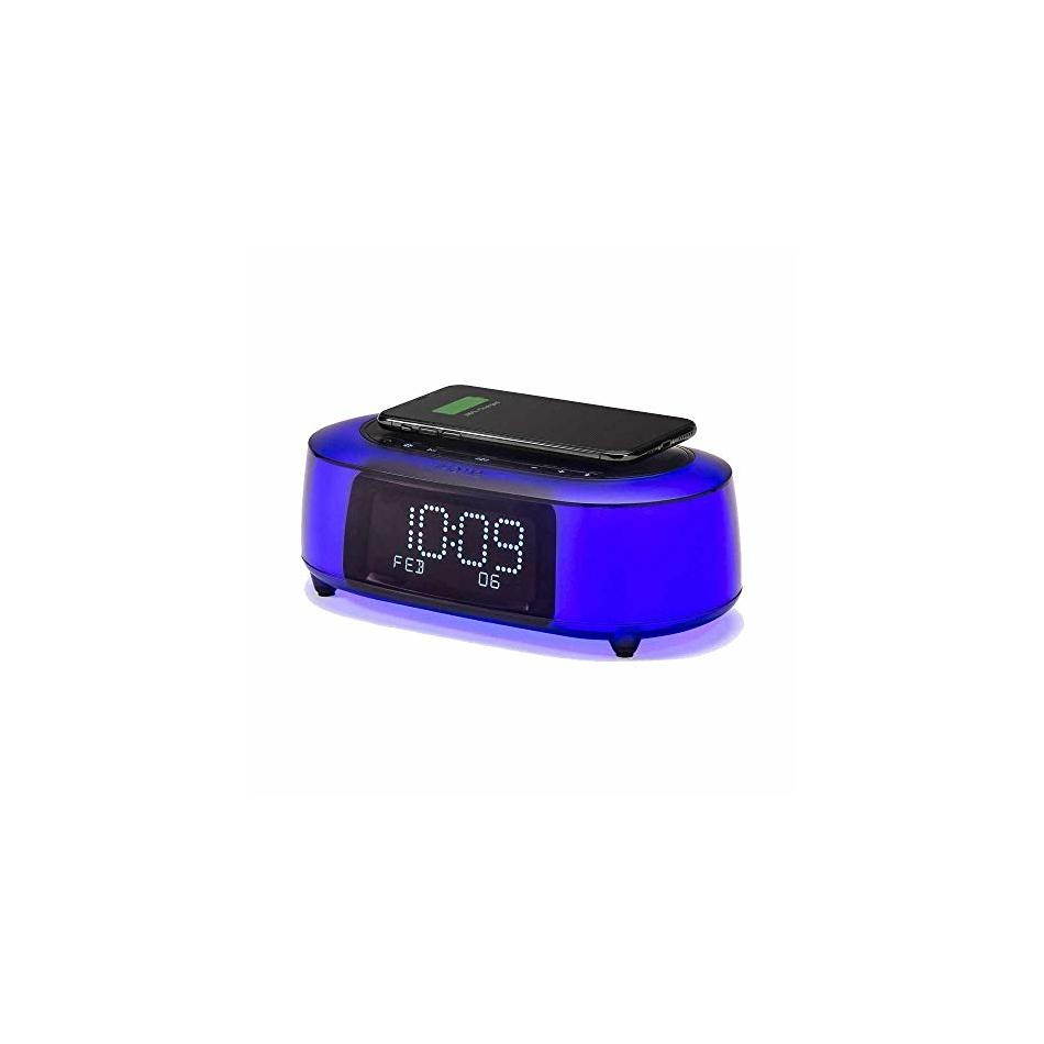 ihome ibtw281 alarm clock radio wake to light bluetooth speaker with color changing and wireless qi fast charging builtin dual alarm digital clock with dimmer, snooze, battery backup and usb charging