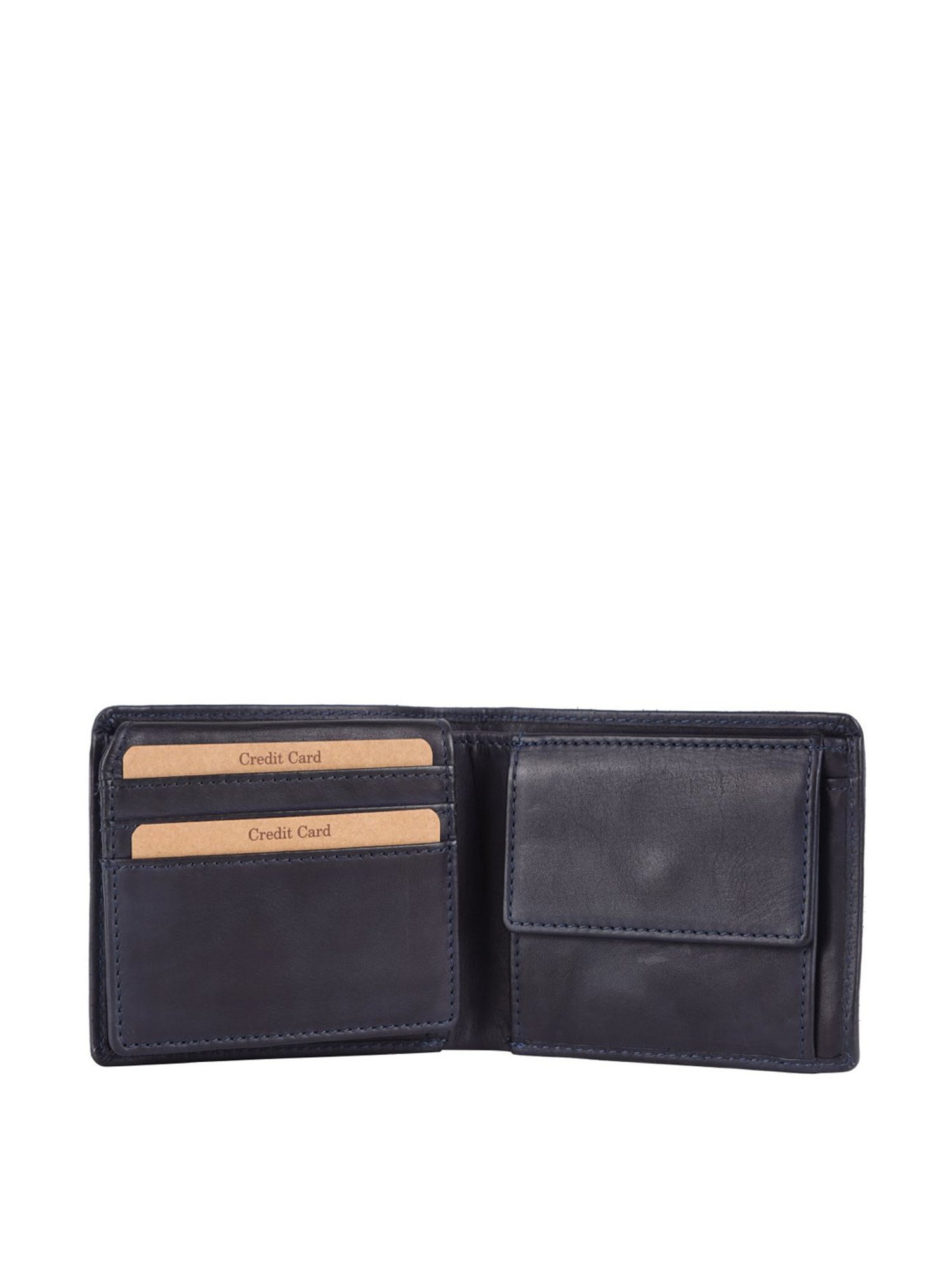 KOMPANERO Theo Blue Leather Textured Bi-Fold Wallet
