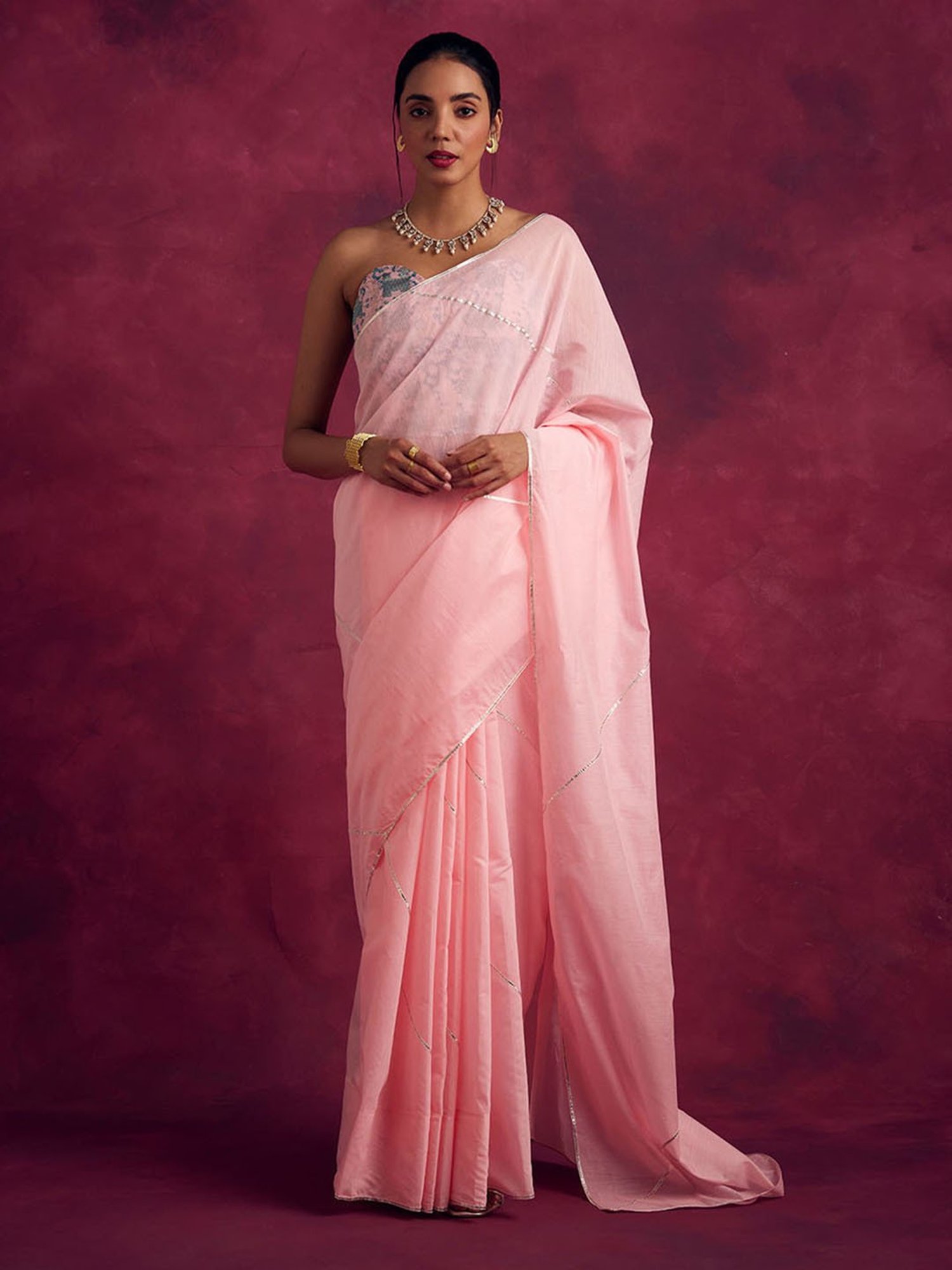 Abhishti Pink Woven Saree Without Blouse