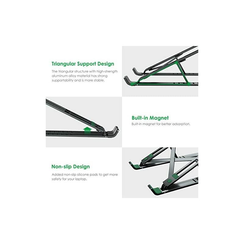 Upgraded Laptop Stand,  Adjustable Aluminum Notebook Stand for Desk with Magnet, Portable Foldable Laptop Holder Compatible with All 10-15.6in Laptops (Gray)