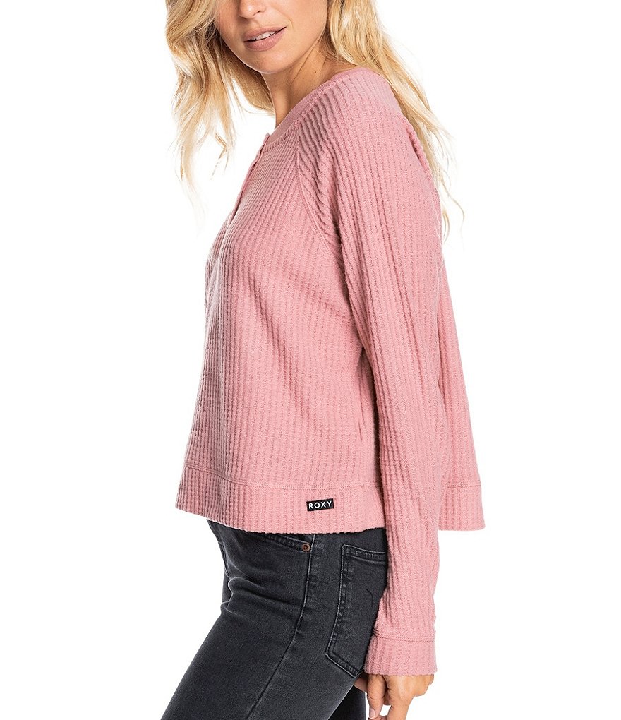 Roxy Take It Home Long-Sleeve Waffle-Knit Thermal Sweatshirt