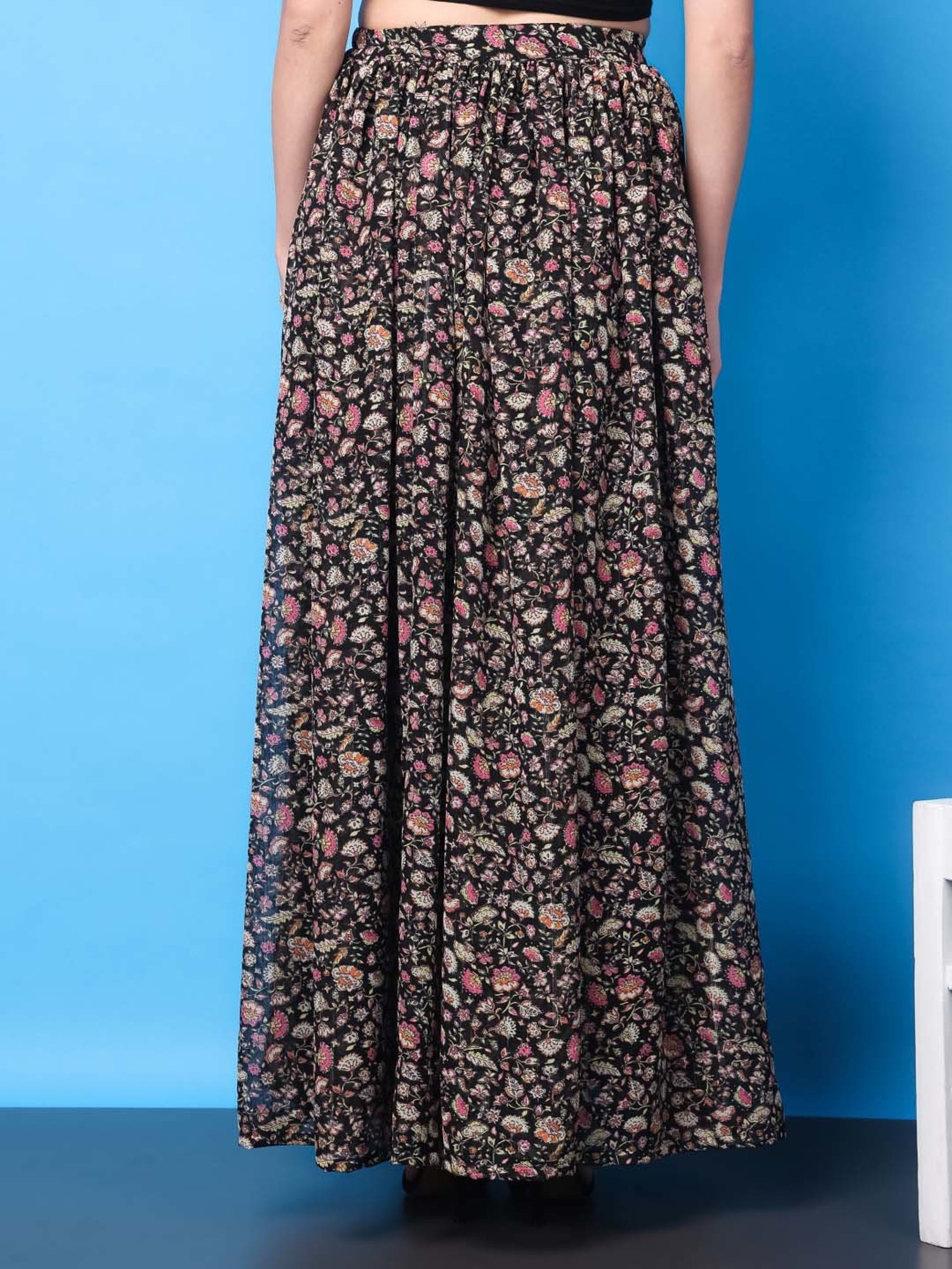 Belle Fille Sky Blue & Beige Printed Skirt