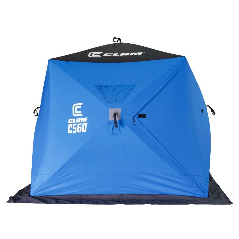 CLAM 14476 C-560 3-4 Person 7.5 Foot Lightweight Portable Pop Up Ice Fishing Angler Hub Shelter Tent with Anchors, Tie Ropes, and Carrying Bag