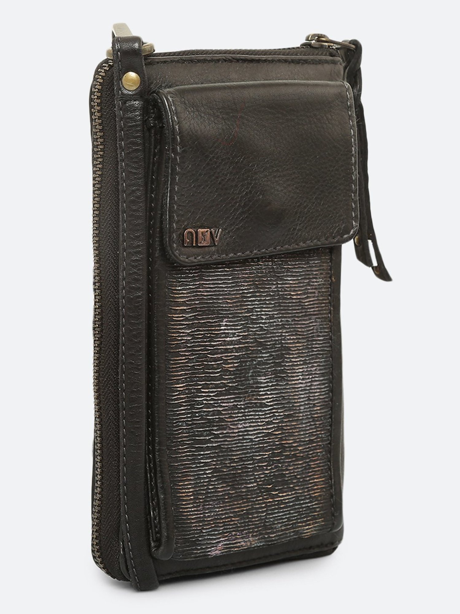 Art N Vintage Silvia Black Leather Textured  Zip Around Wallet for Women