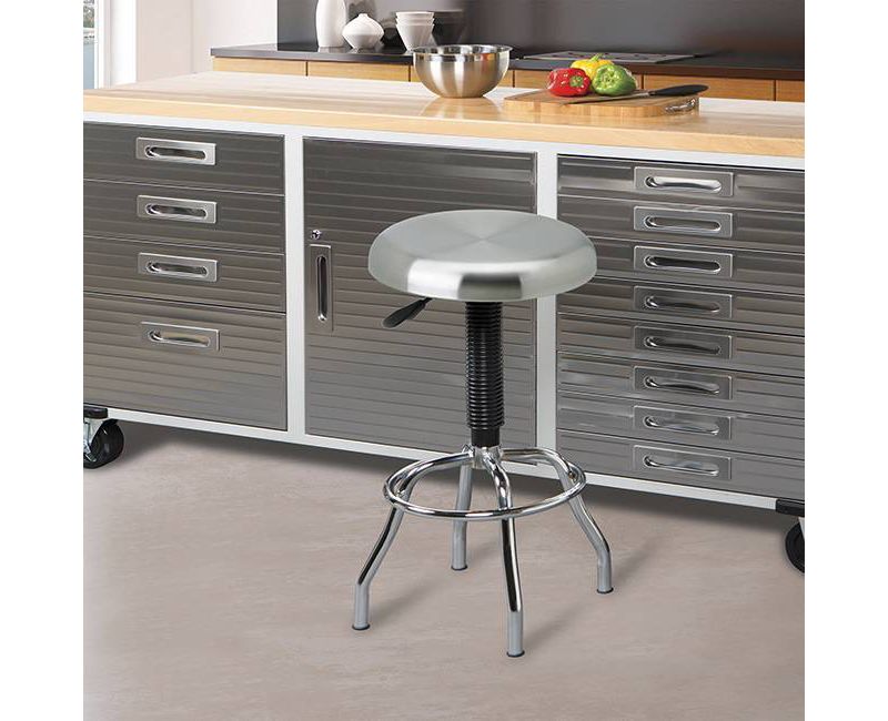 Stainless Steel Top Pneumatic Work Adjustable Height Barstool Silver - Seville Classics
