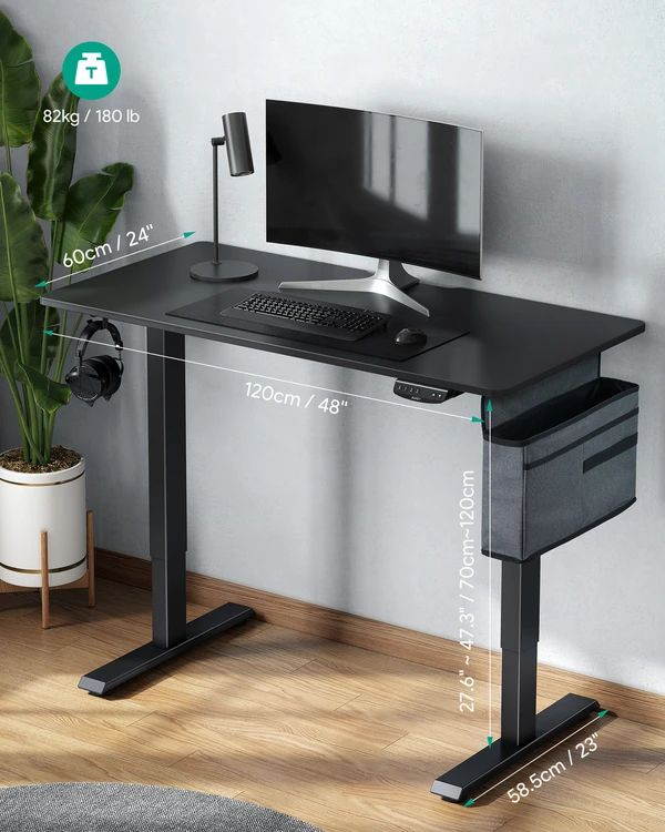 Gaming Desk 47.2" W x 23.6" D Office Computer Table, Black Gamer Workstation with 2 Cable Management Holes