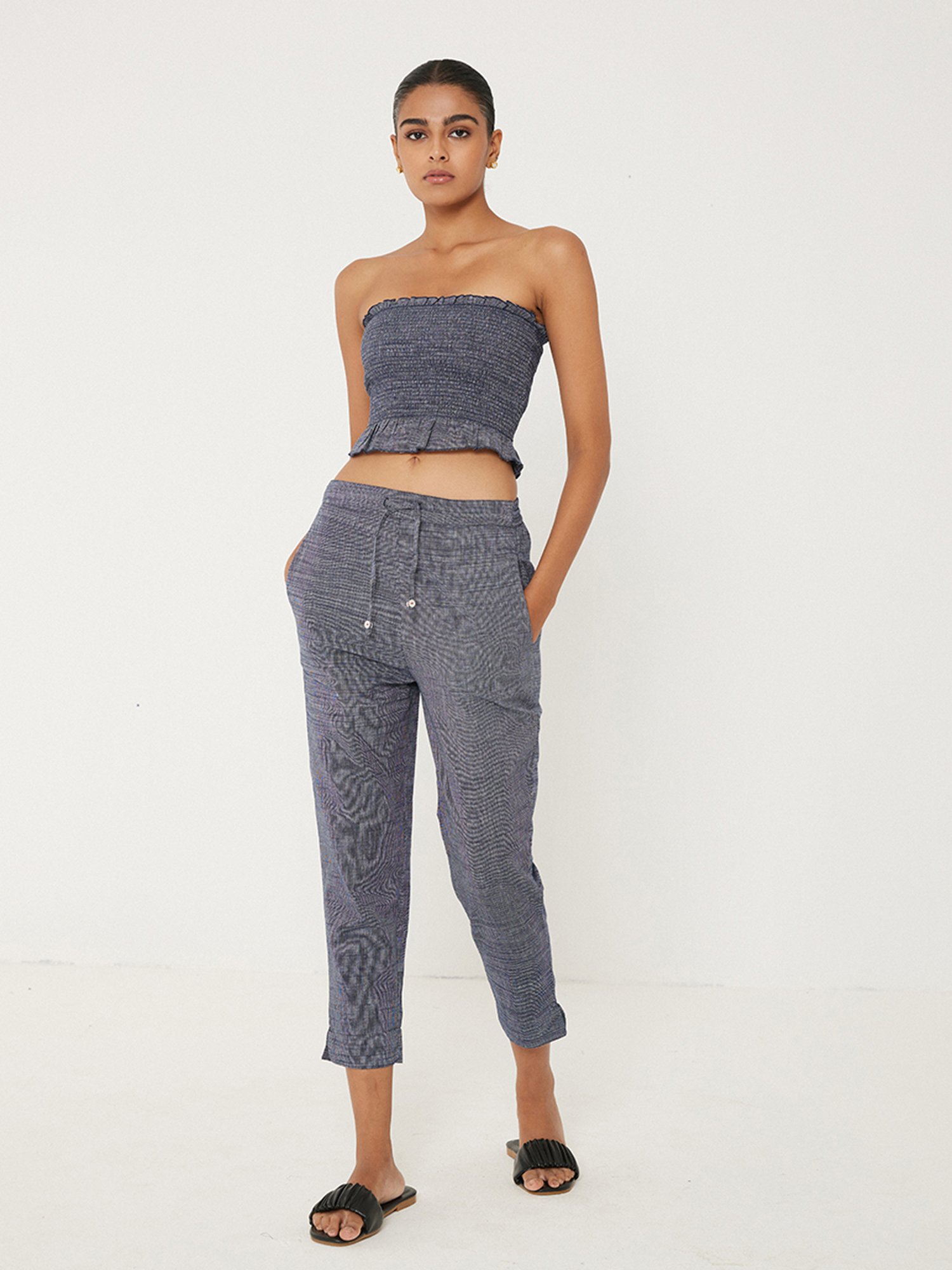 ANCESTRY Blue Top & Pant Set With Jacket