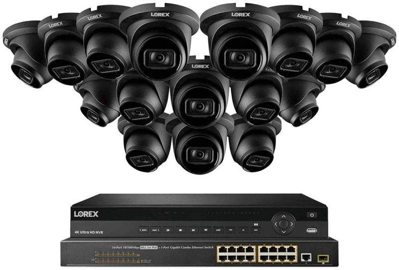 Lorex NC4K8F-3216BD 32 Channel 4K Surveillance System with N882A38B 8TB 4K Fusion NVR, 16 Port ACCLPS263B POE Switch and 16 LNE9242B 30FPS 8MP Audio Dome Cameras