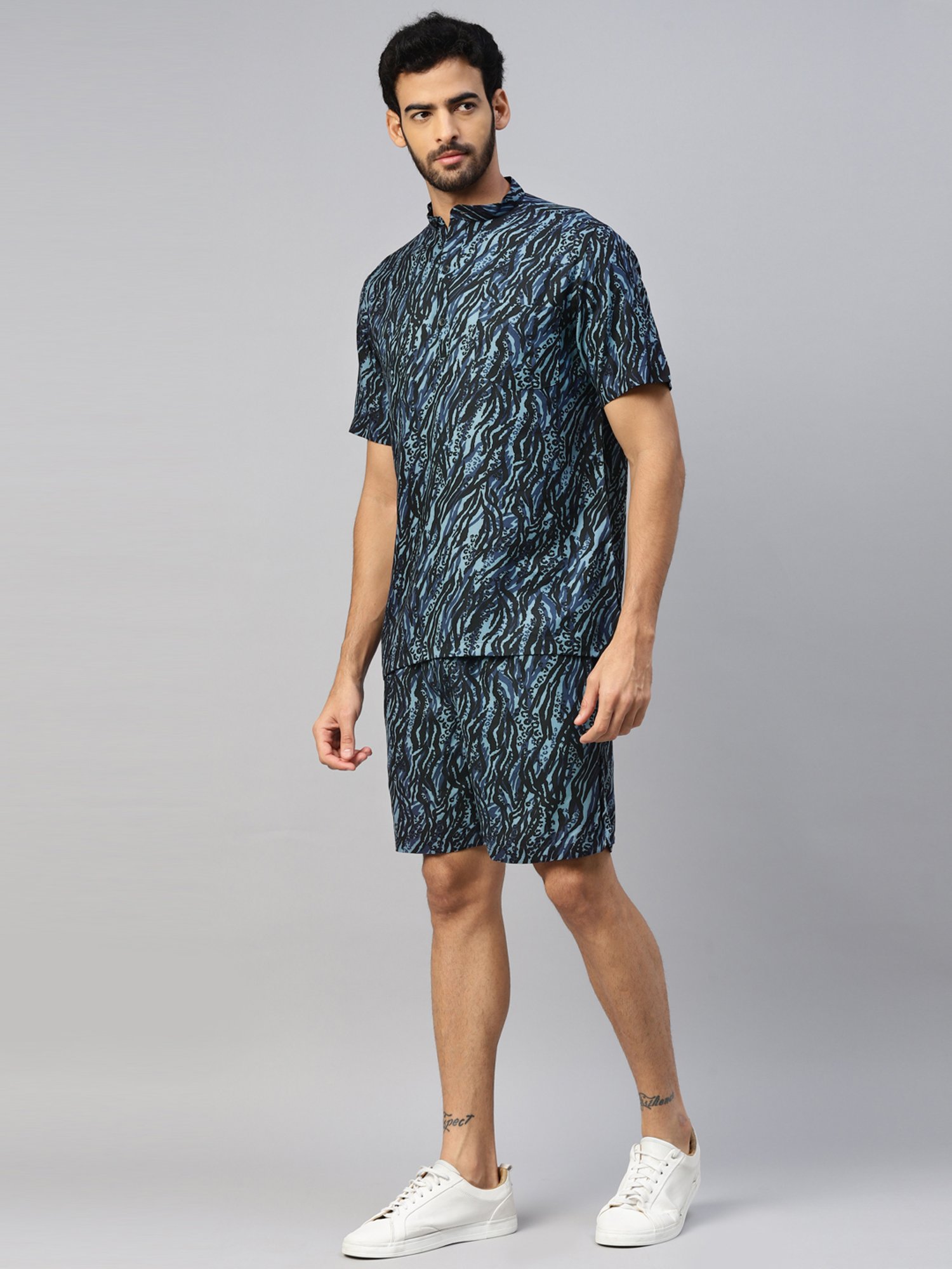 Don Vino Navy Relaxed Fit Printed Shirt & Shorts Set