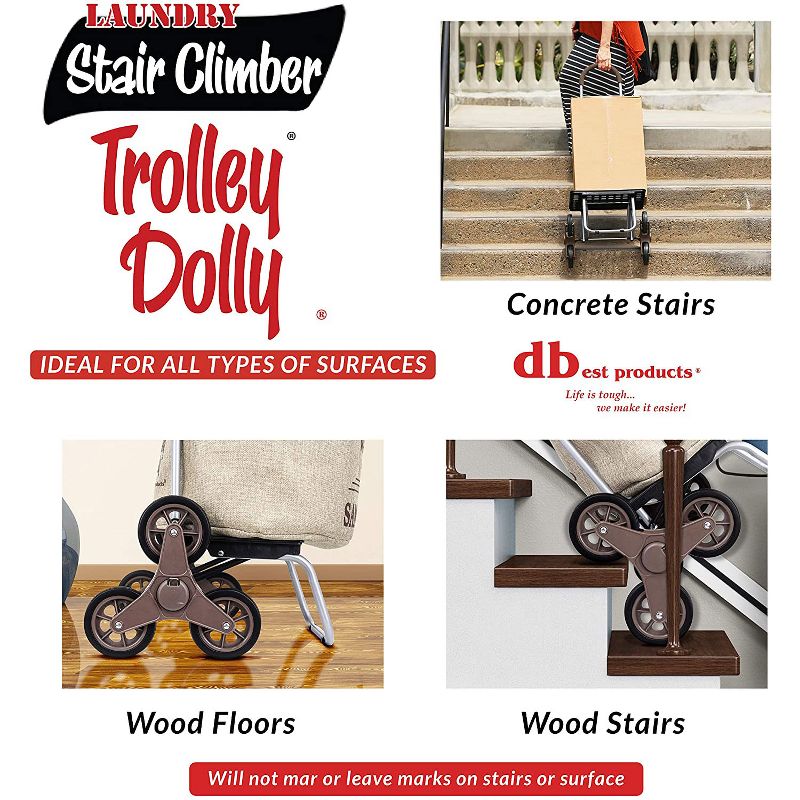 dbest products 38 Inch Stair Climber Trolley Dolly with Laundry Hamper Utility Cart with Removable Washable Liner, Beige