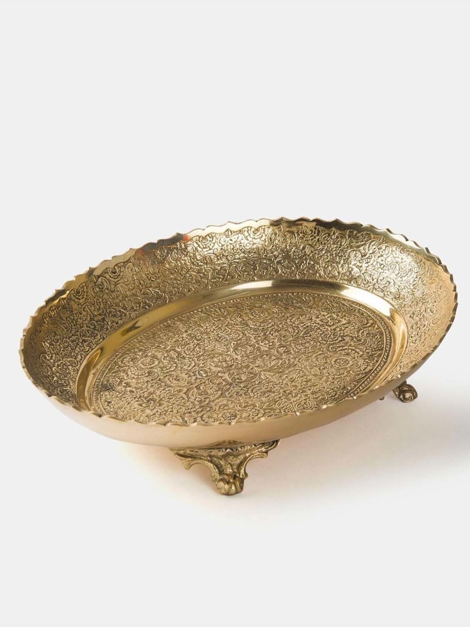 Fabindia Home Gold Brass Etched Nira Platter