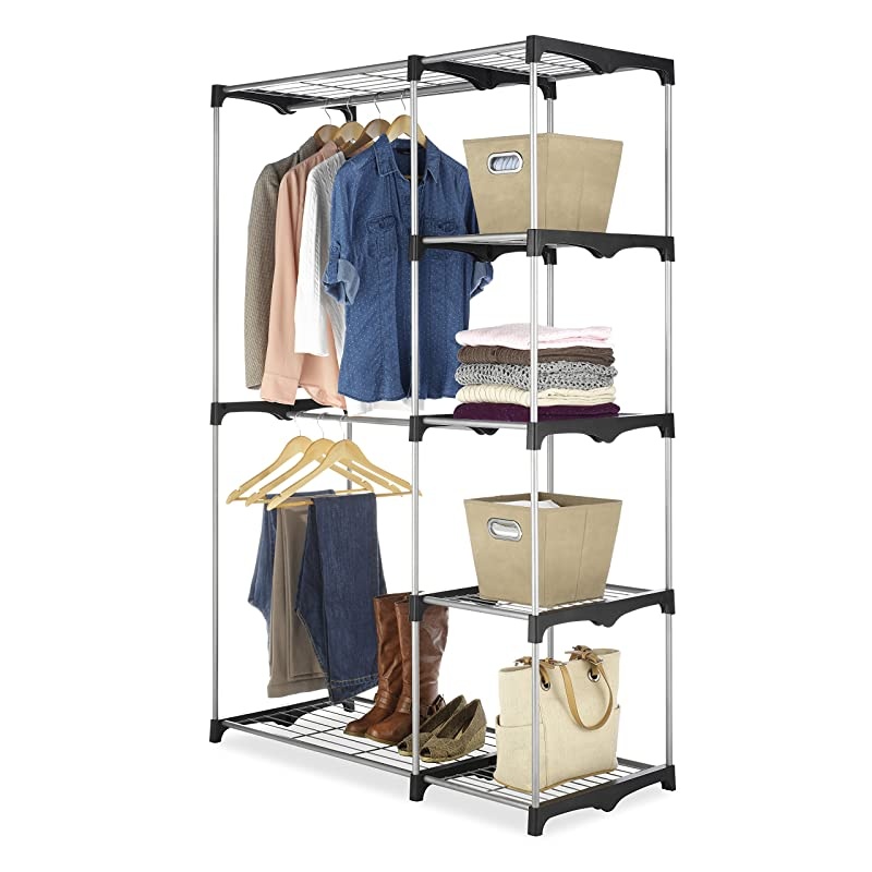 Double Rod Freestanding Closet Heavy Duty Storage Organizer