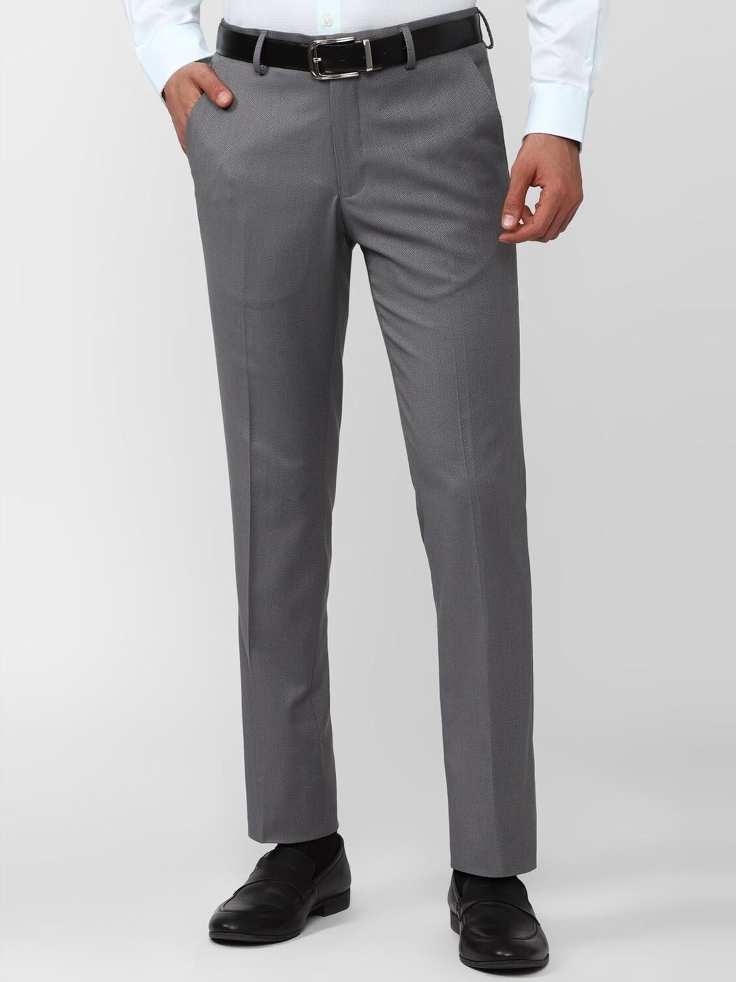 V Dot Mid Grey Skinny Fit Self Pattern Trousers