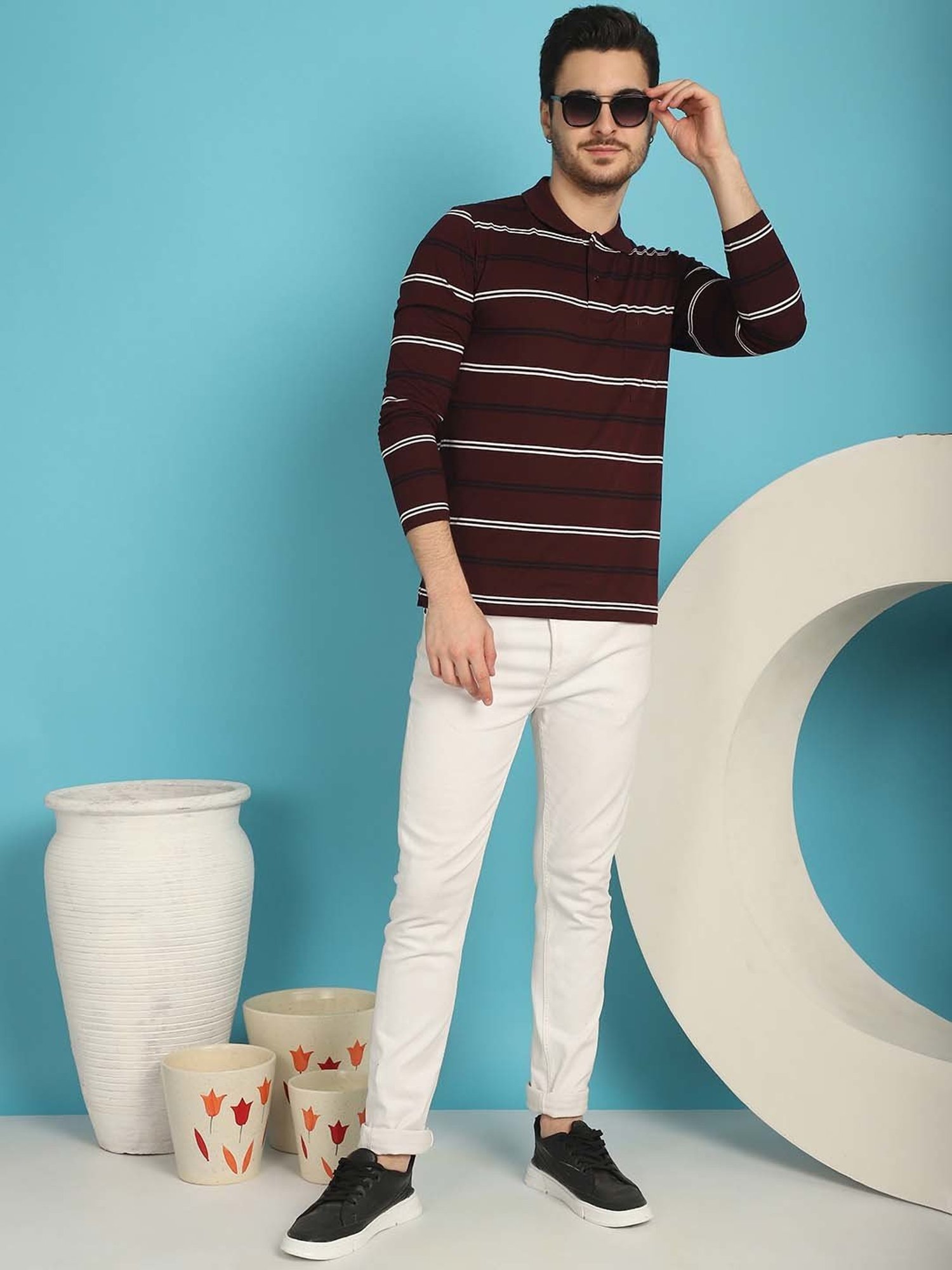 Venitian- Forbidden Clothing Wine Regular Fit Striped Polo T-Shirt