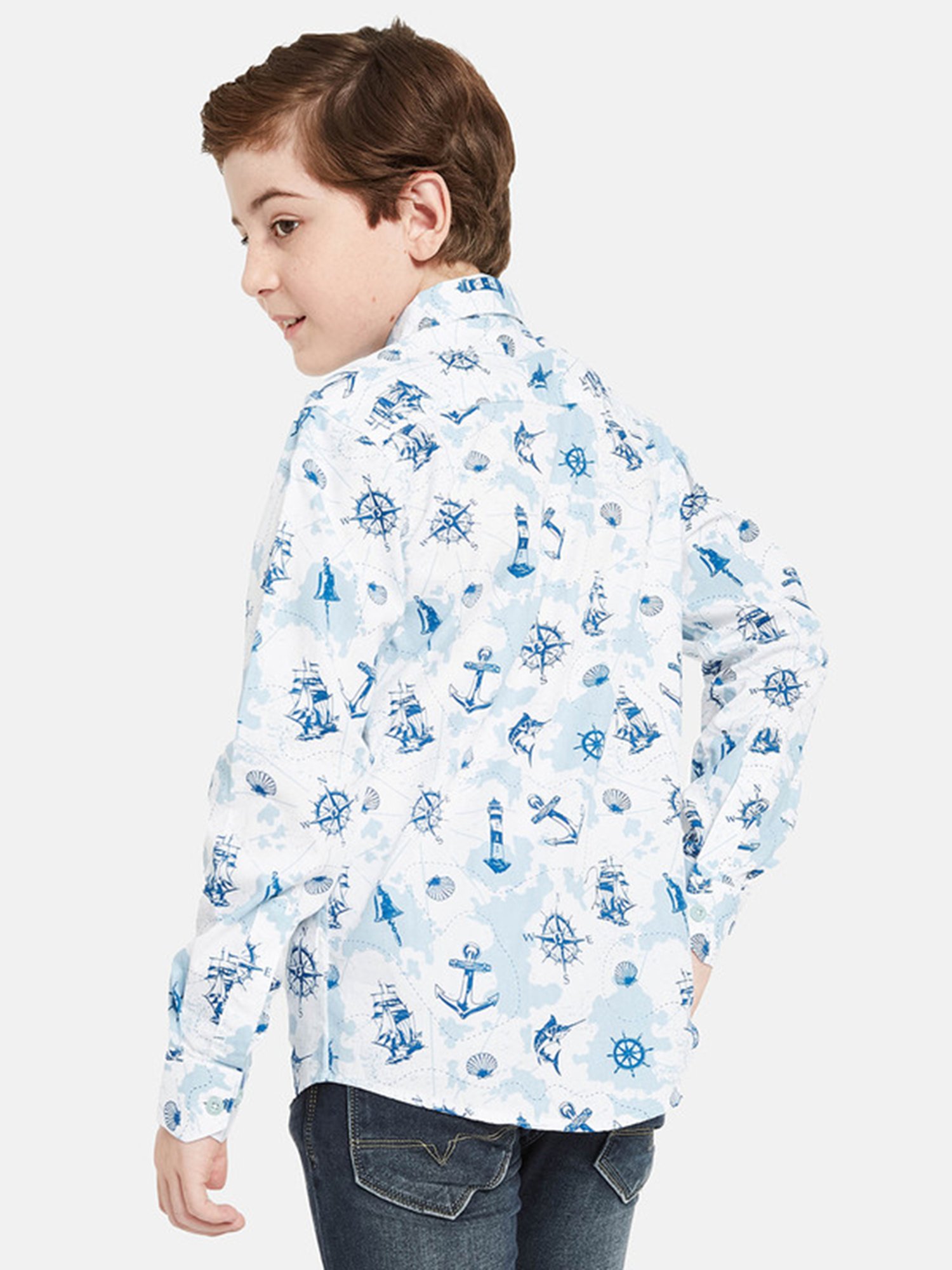 Octave Boys Blue Printed Full Sleeves Shirt