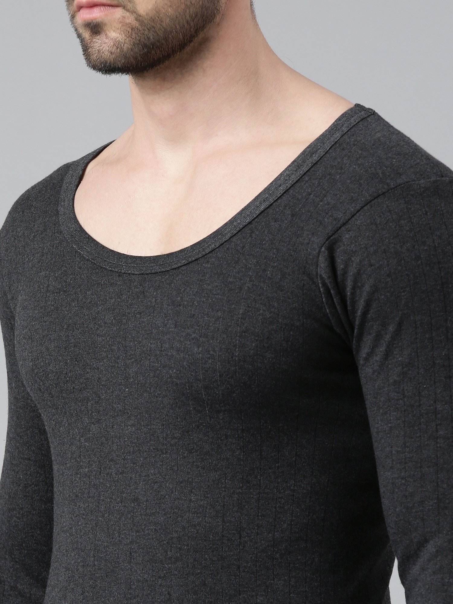 Dixcy Josh Dark Grey Melange Cotton Skinny Fit Thermal Top