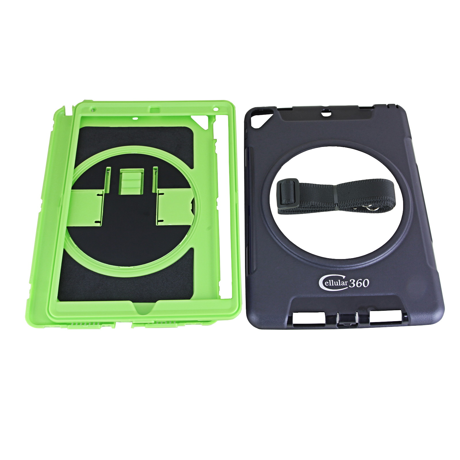 Cellular360 Apple iPad 9.7 2017 2018, iPad 5th Gen., iPad 6th Gen. Shockproof Case with 360 Degrees Rotatable Kickstand, Adjustable Handle and Shoulder Strap
