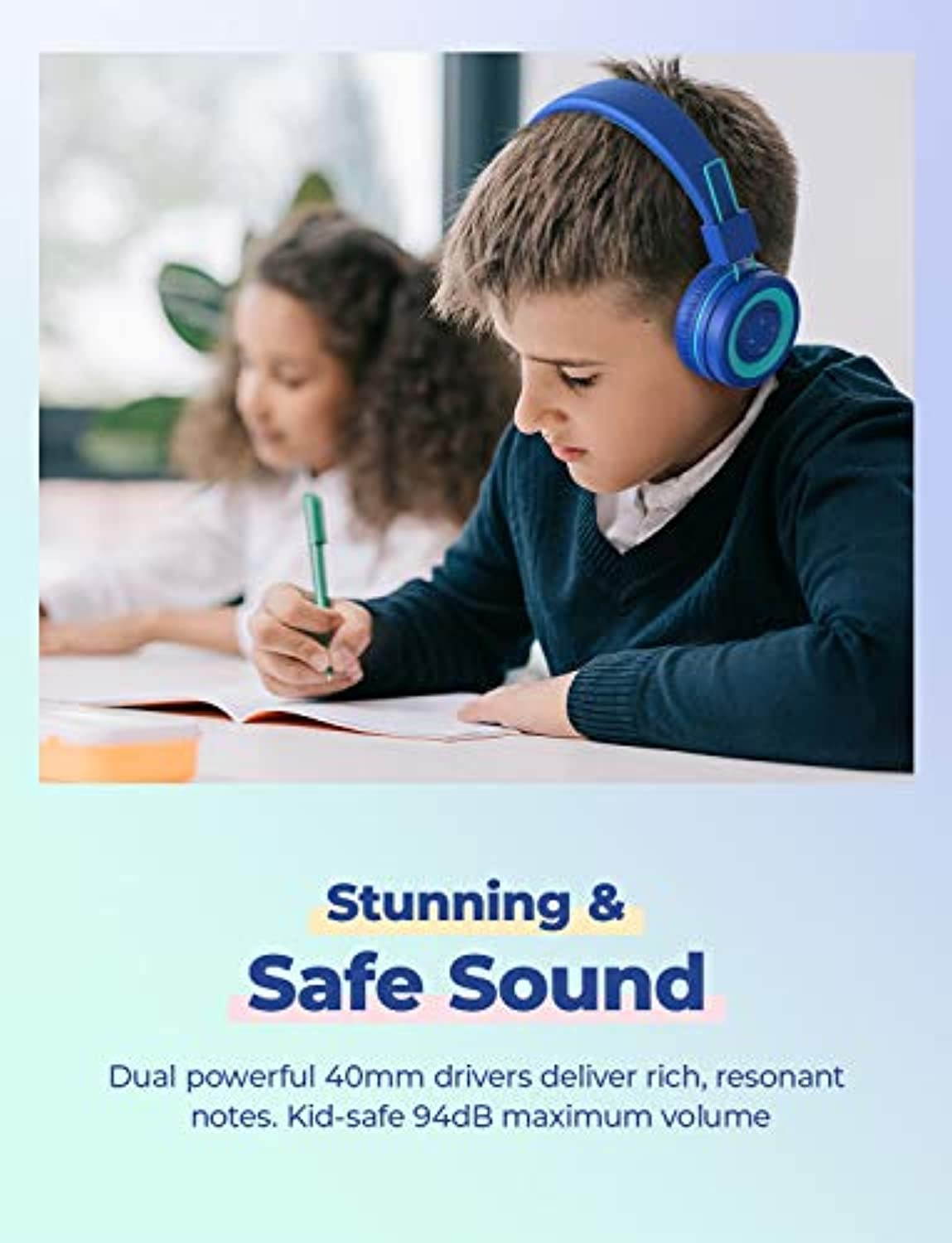[2 Pack] iClever BTH02 Kids Wireless Headphones - Online Schooling Headphones for Kids with MIC, Volume Control Adjustable Headband - Children Headsets for School iPad Tablet Airplane PC, Green/Blue