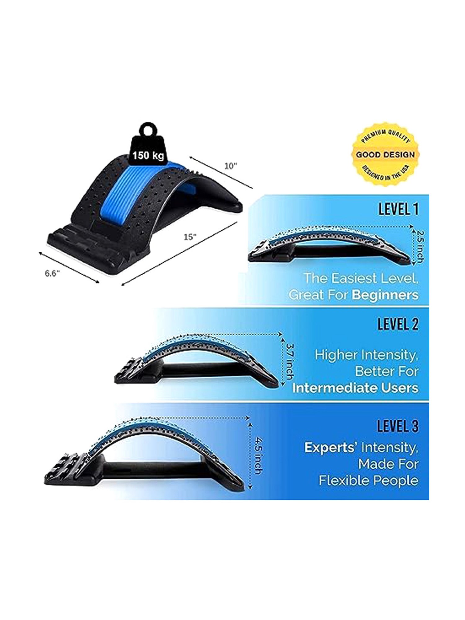 WIDE MART Style-2 Back Pain Relief Back Stretcher, Spinal Curve Back Relaxation Device (Black)