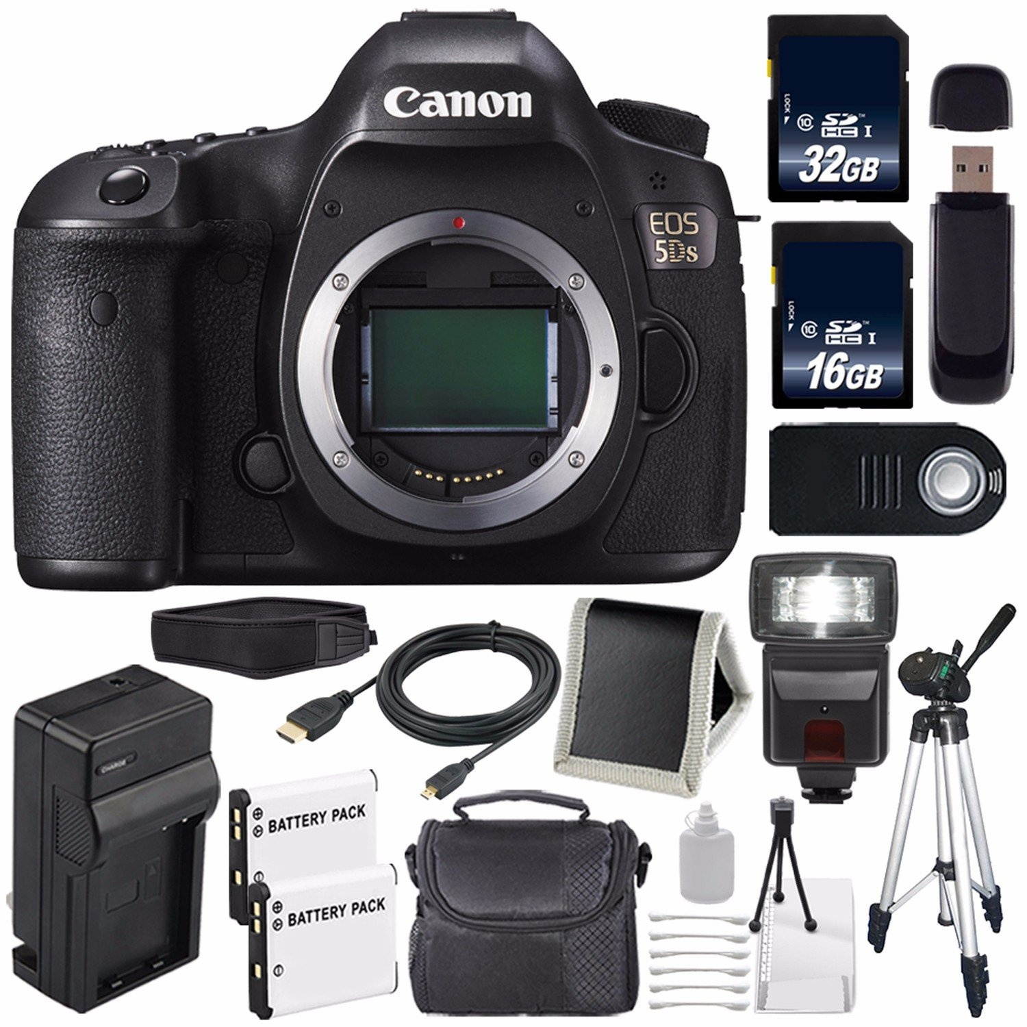 Canon EOS 5DS DSLR Camera (International Model) 0581C002 + LP-E6 Battery + 32GB Card + 16GB Card Bundle