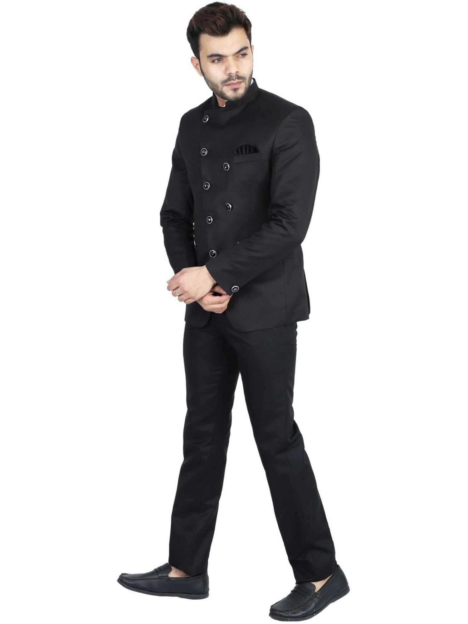 Tahvo Black Cotton Regular Fit Two Piece Suit