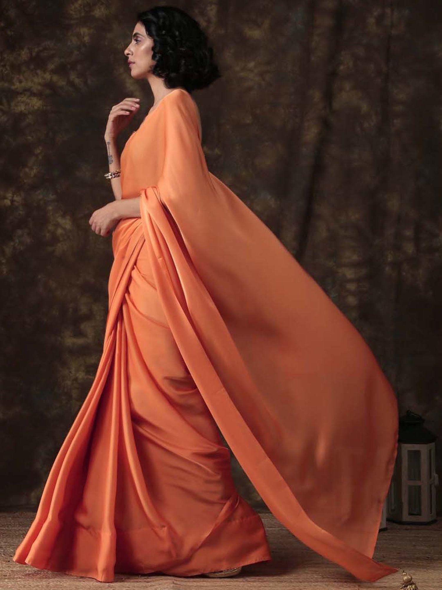 Swtantra Tangerine Satin Saree