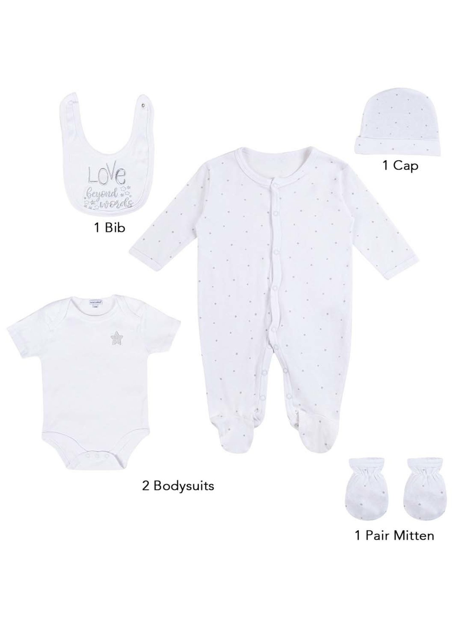 Baby Moo Kids White Cotton Embroidered Full Sleeves Sleepsuit Set