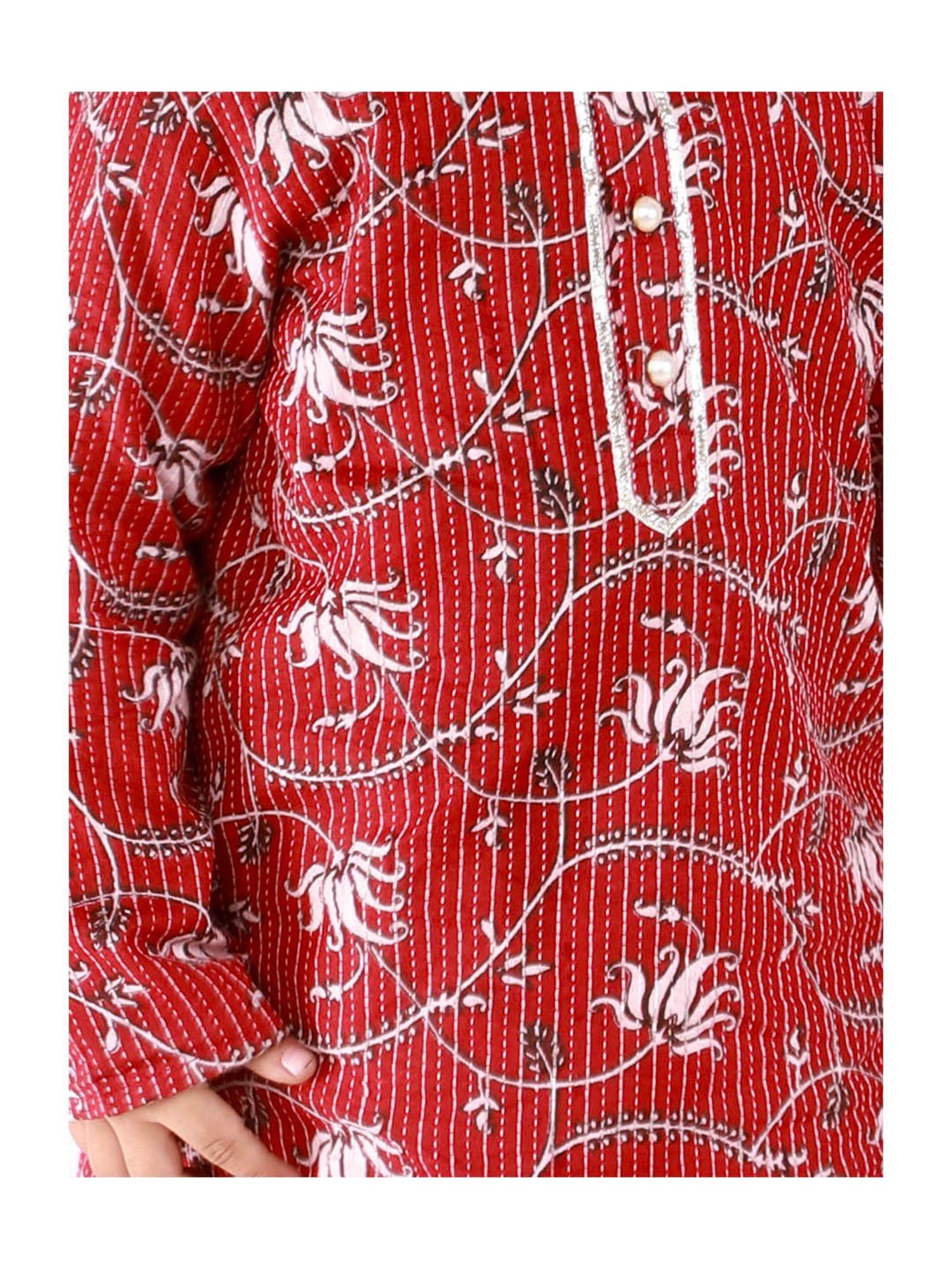 Little Bansi Kids Brown & White Embroidered Kurta with Dhotis